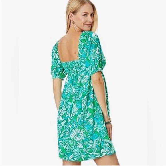 Lilly Pulitzer Delaney Dress Botanical Green Safari Sangria - Picture 2 of 9
